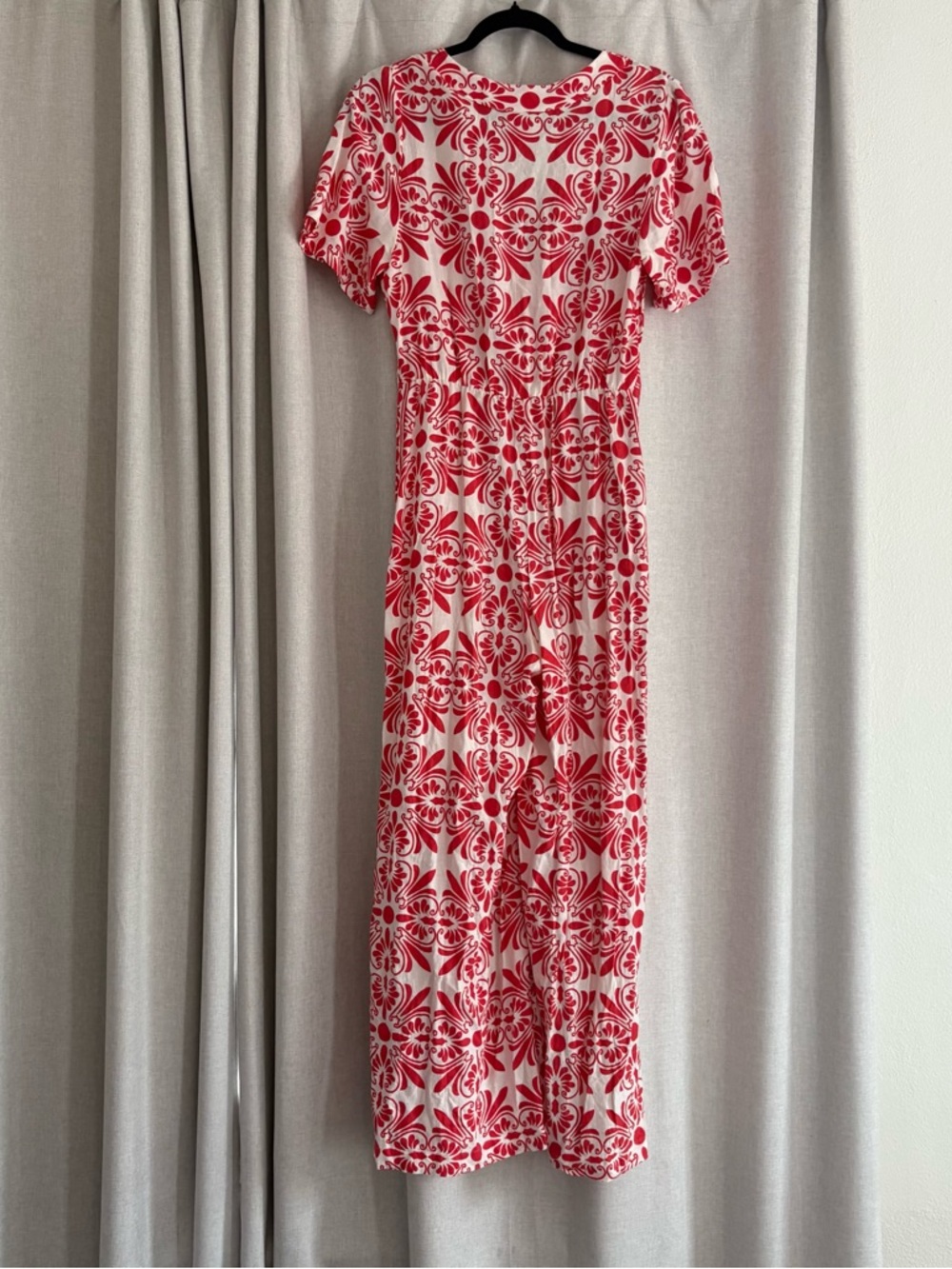 Farm Rio Carmina Linen Blend Button Front Jumpsuit red white size S - Picture 4 of 16